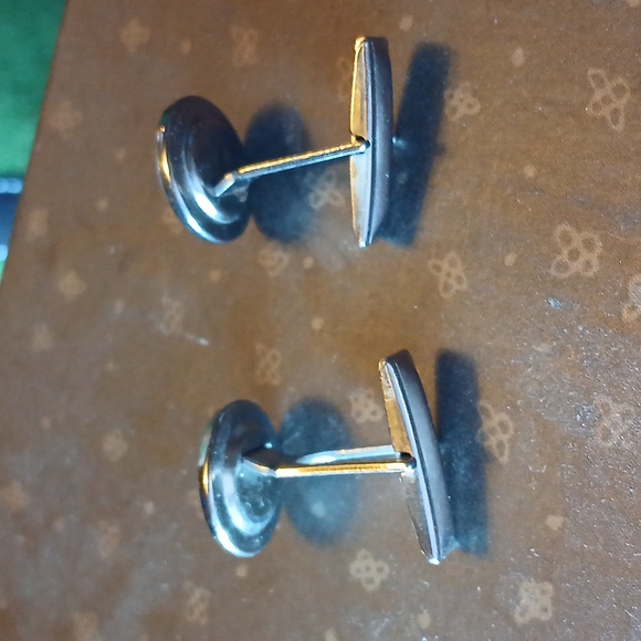 Cufflinks Onyx & Mother of Pearl silvertone - Picture 4 of 6